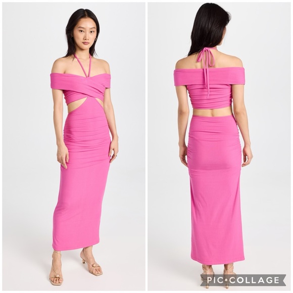 Jonathan Simkhai STANDARD Dress NWT Akane Shaping Rib Off Shoulder Cutout Halter - Picture 1 of 15